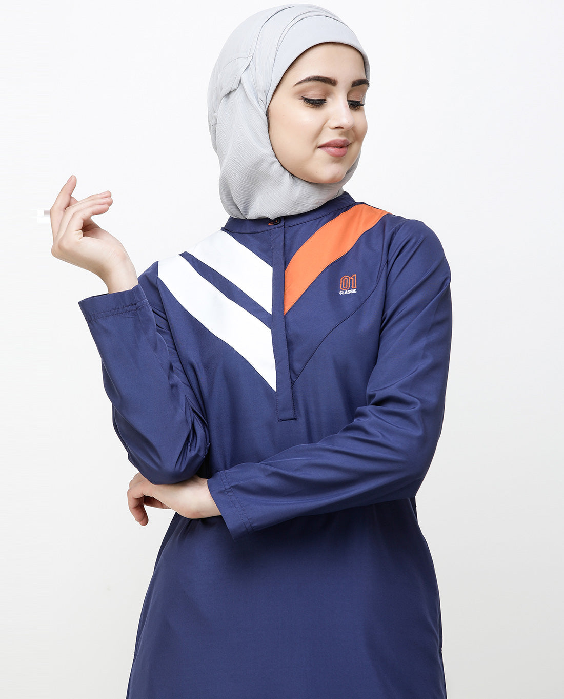 Navy Blue Jilbab With Chevron Contrast Stripes