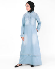 Sun Faded Bleach Blue Denim Abaya