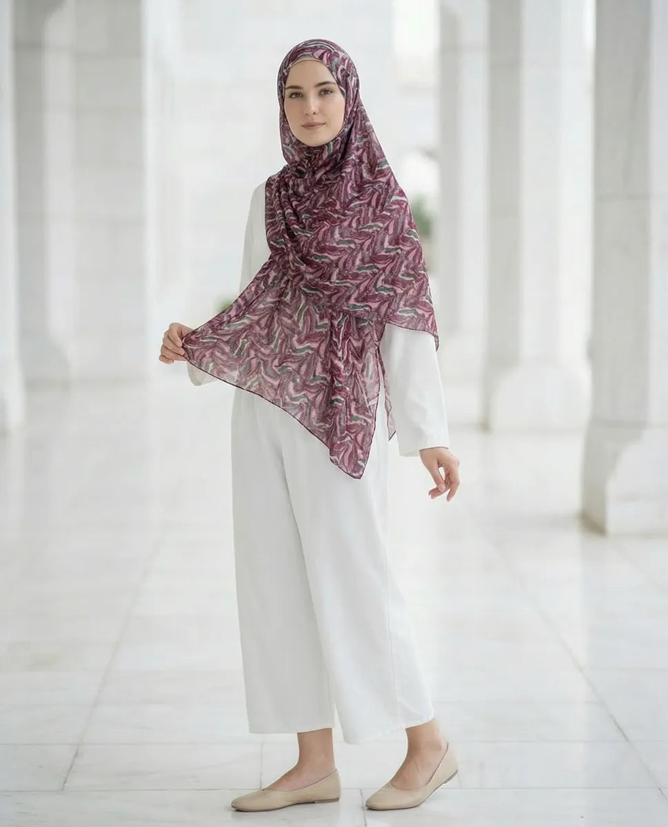 Mauve Flow – Printed Georgette Hijab