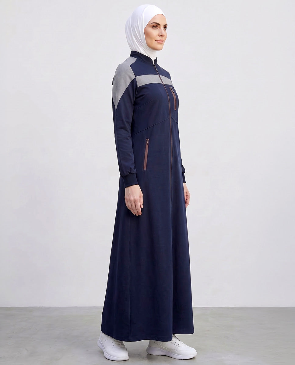 Navy Grey Sporty Contrast Jilbab