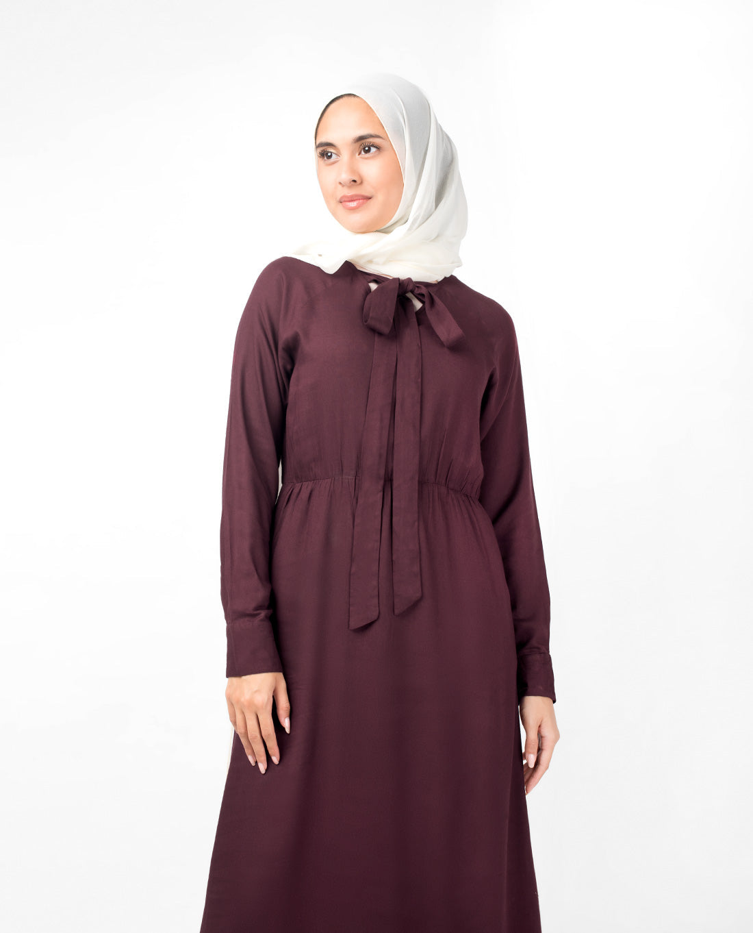 Maroon Elastic Waist Abaya