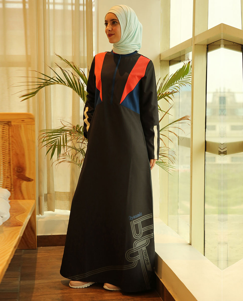 Black Pebble Raised Collar Jilbab