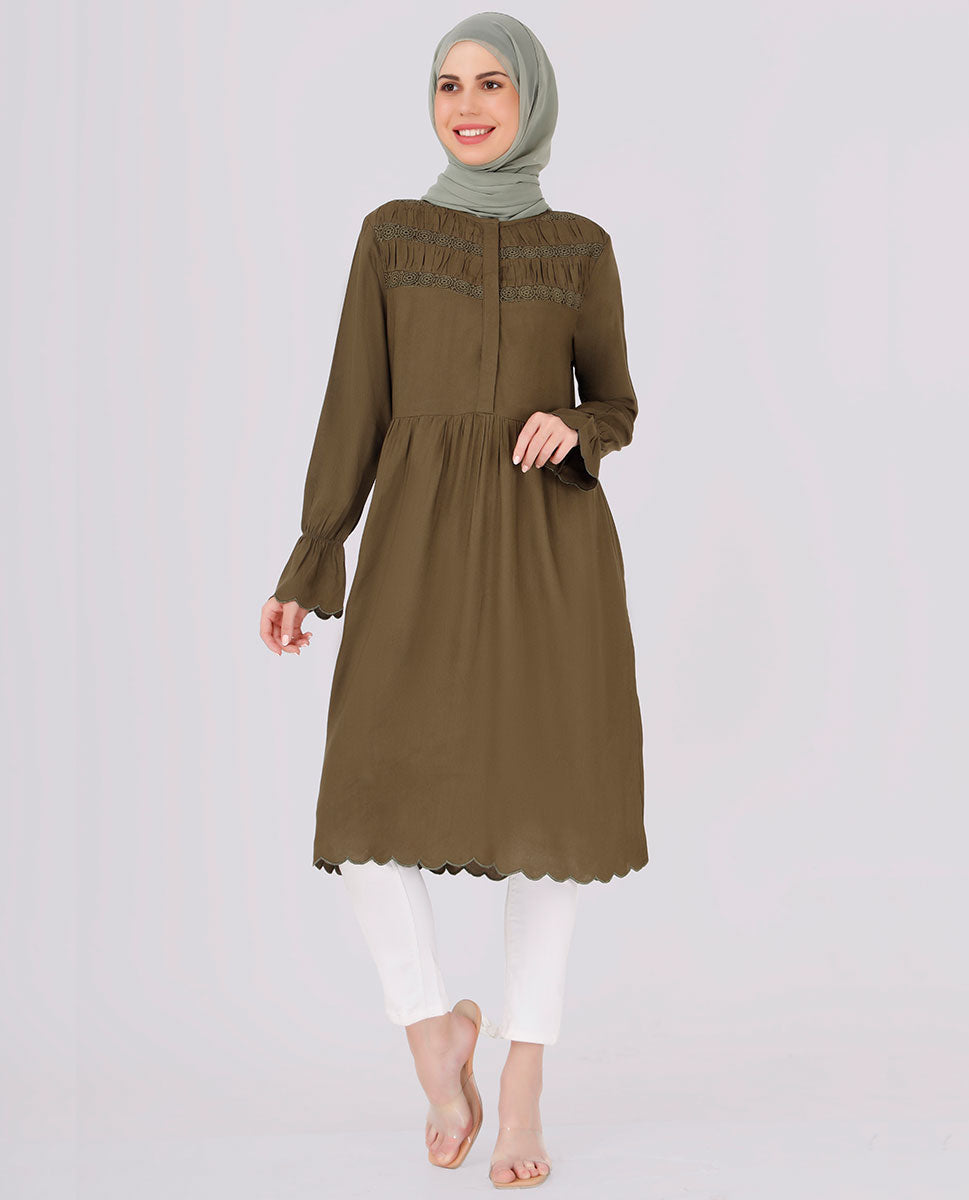 Olive Green Cut Work Embroidery Top