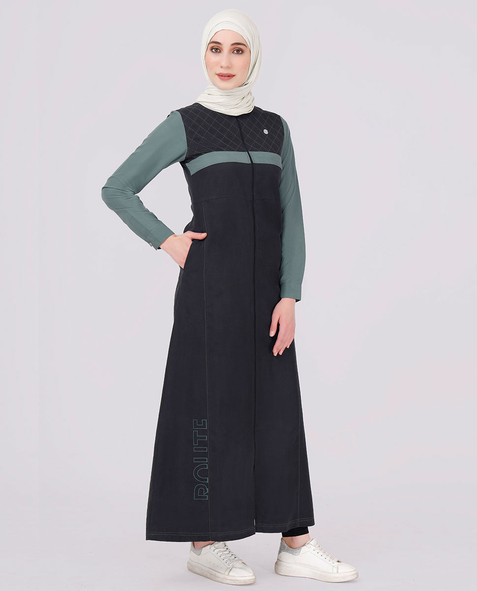 Midnight Black And Green Contrast Jilbab