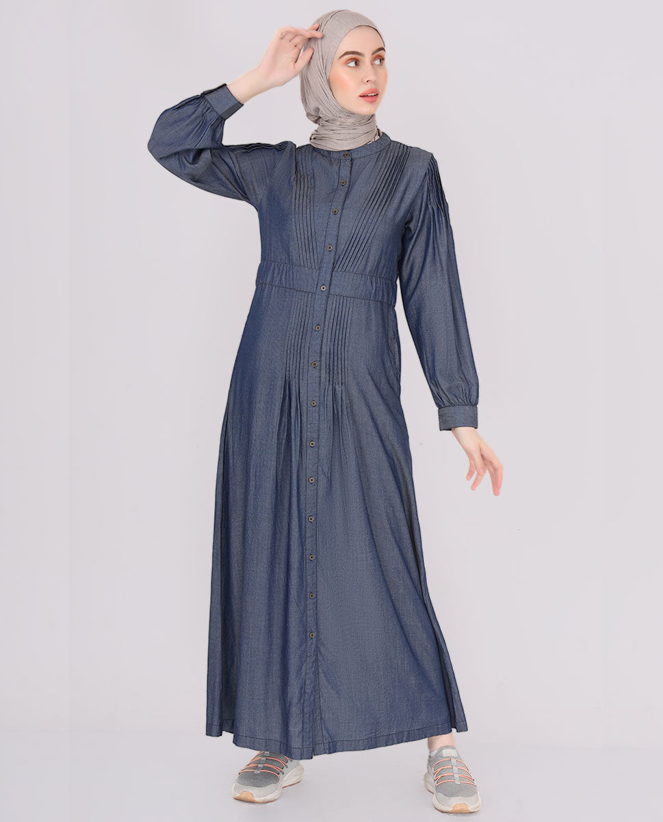 Iceburg Blue Pure Tencel Denim Pintuck Jilbab