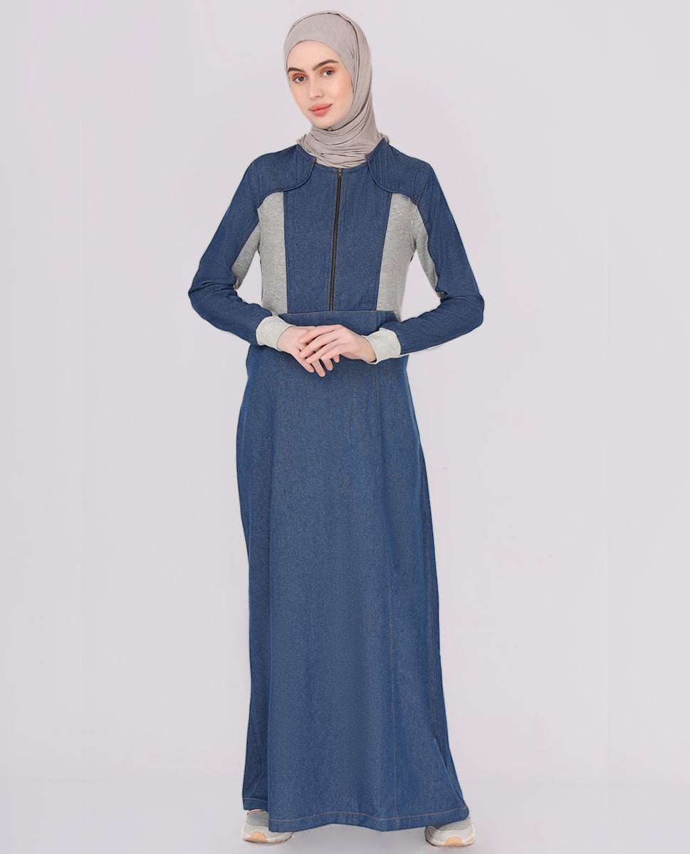 Denim Contrast Panel Jilbab