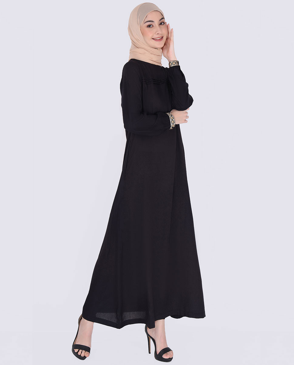 Midnight Black Embroidered Abaya