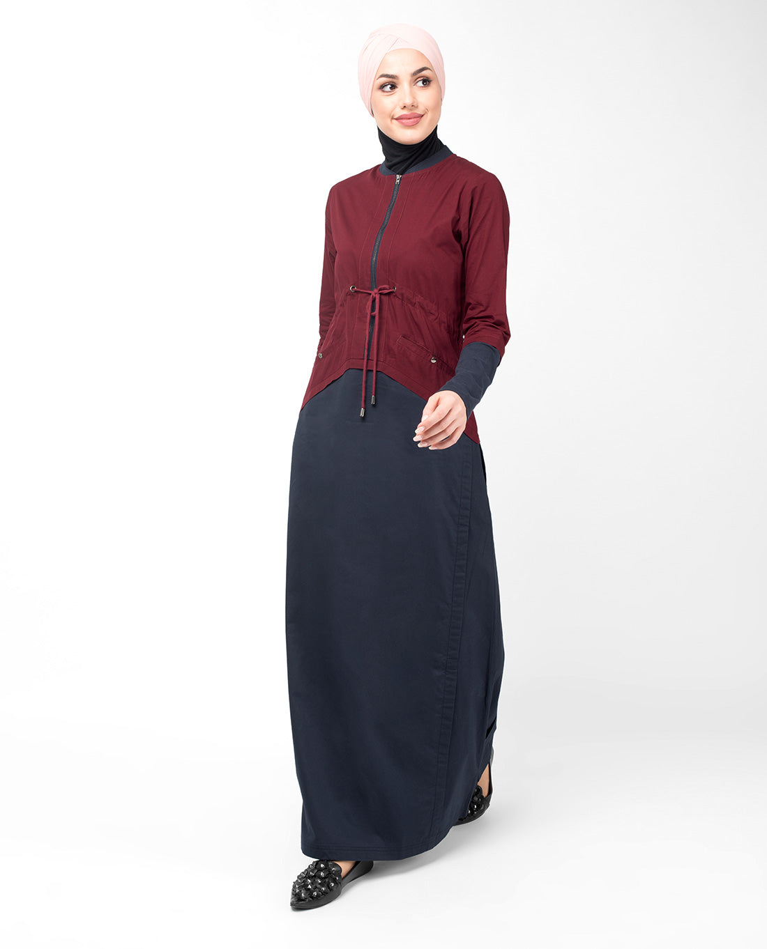 Maroon Curved Hem Jilbab