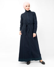 Full Front Open Navy Waist Tie Up Abaya