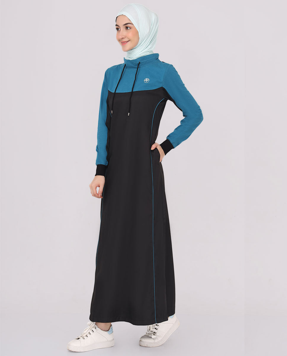 Black & Teal Drawstring Jilbab