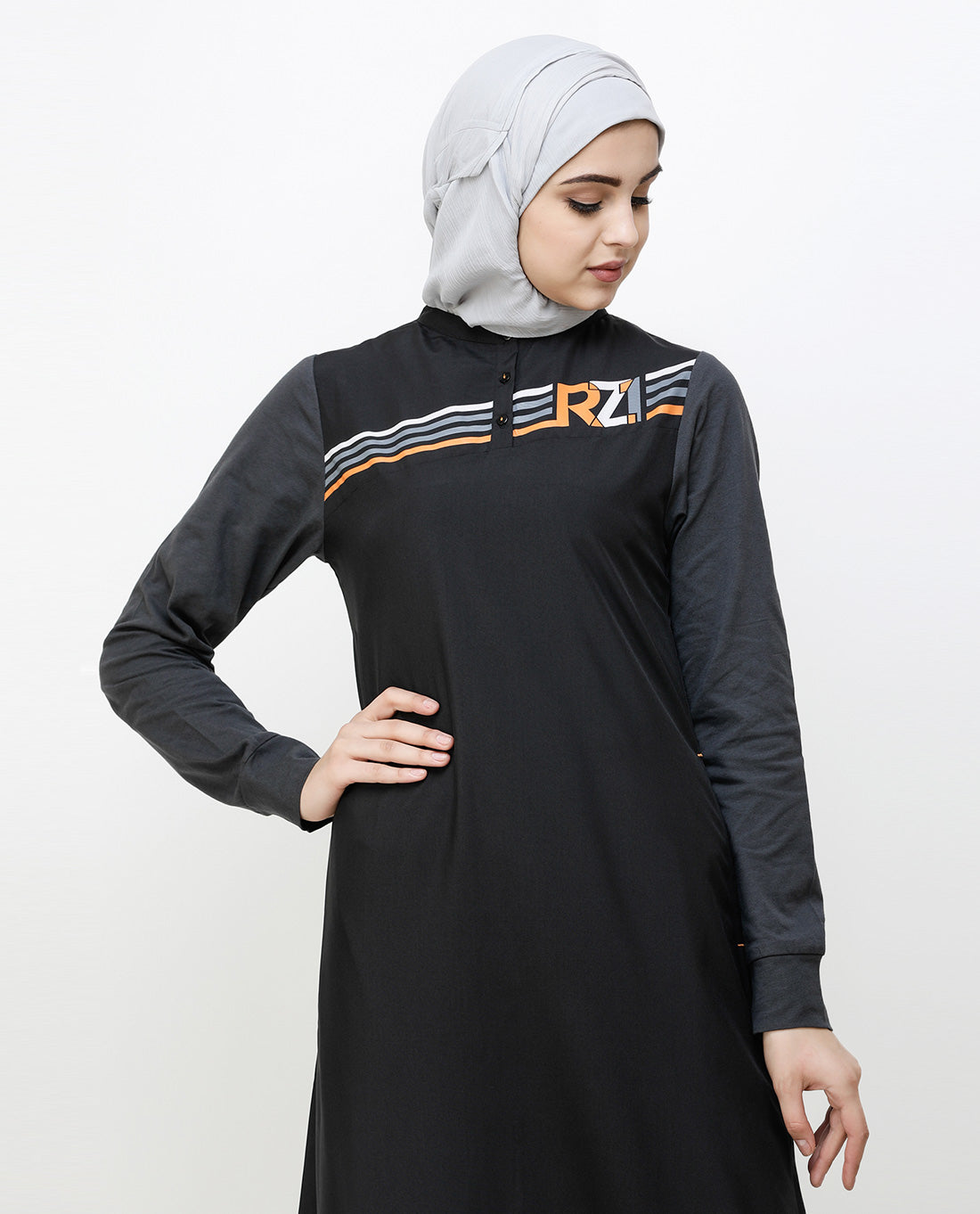 Contrast Sleeve Black Printed Jilbab