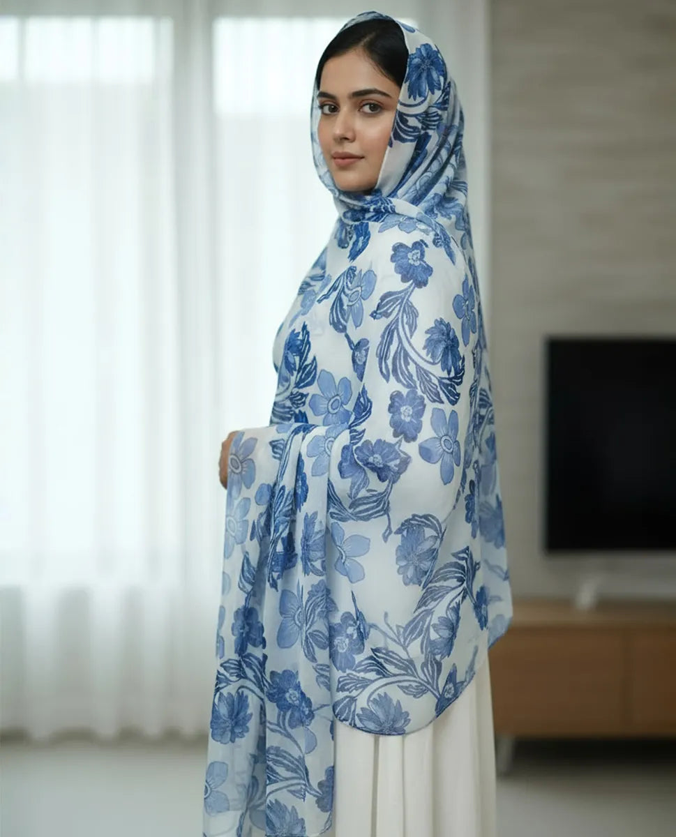 Blue Whisper – Printed Georgette Hijab