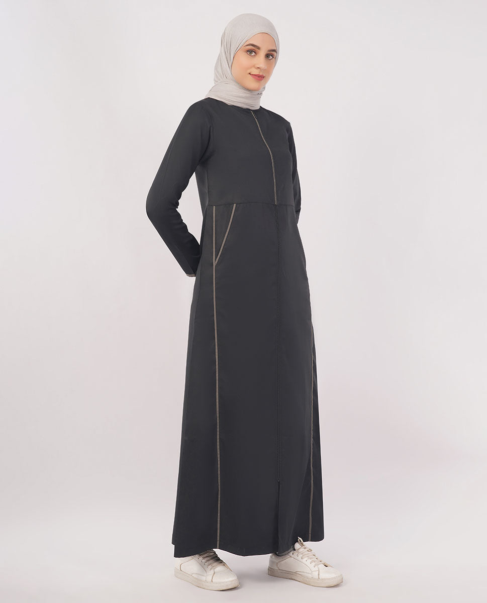 Contrast Piping Full Front Open Jilbab