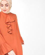 Arabesque Orange Ruffled Midi Dress