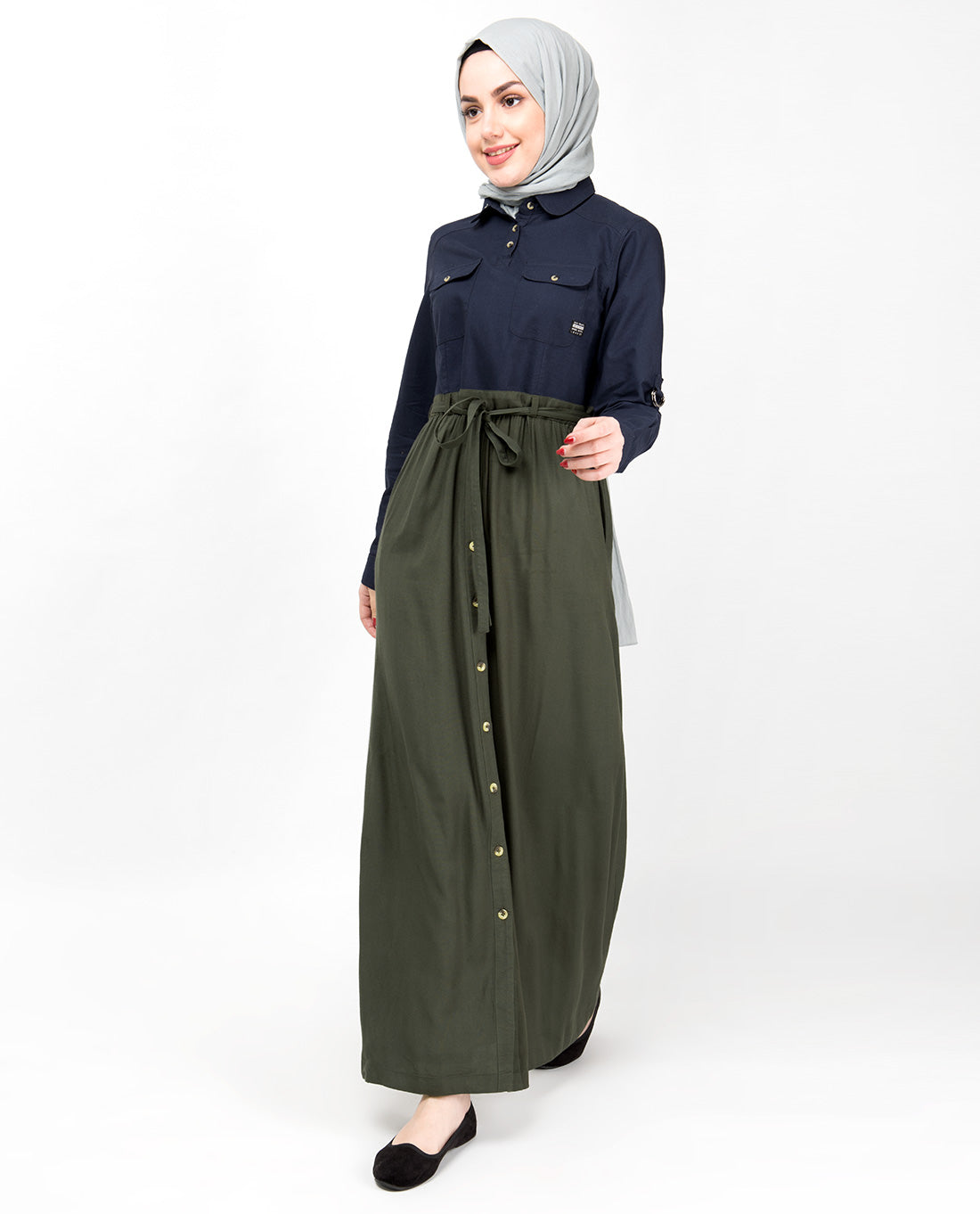 Flared Contrast Skirt Look Abaya