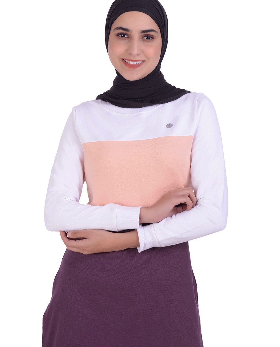 Plum Twill & Jersey Colour Block Top