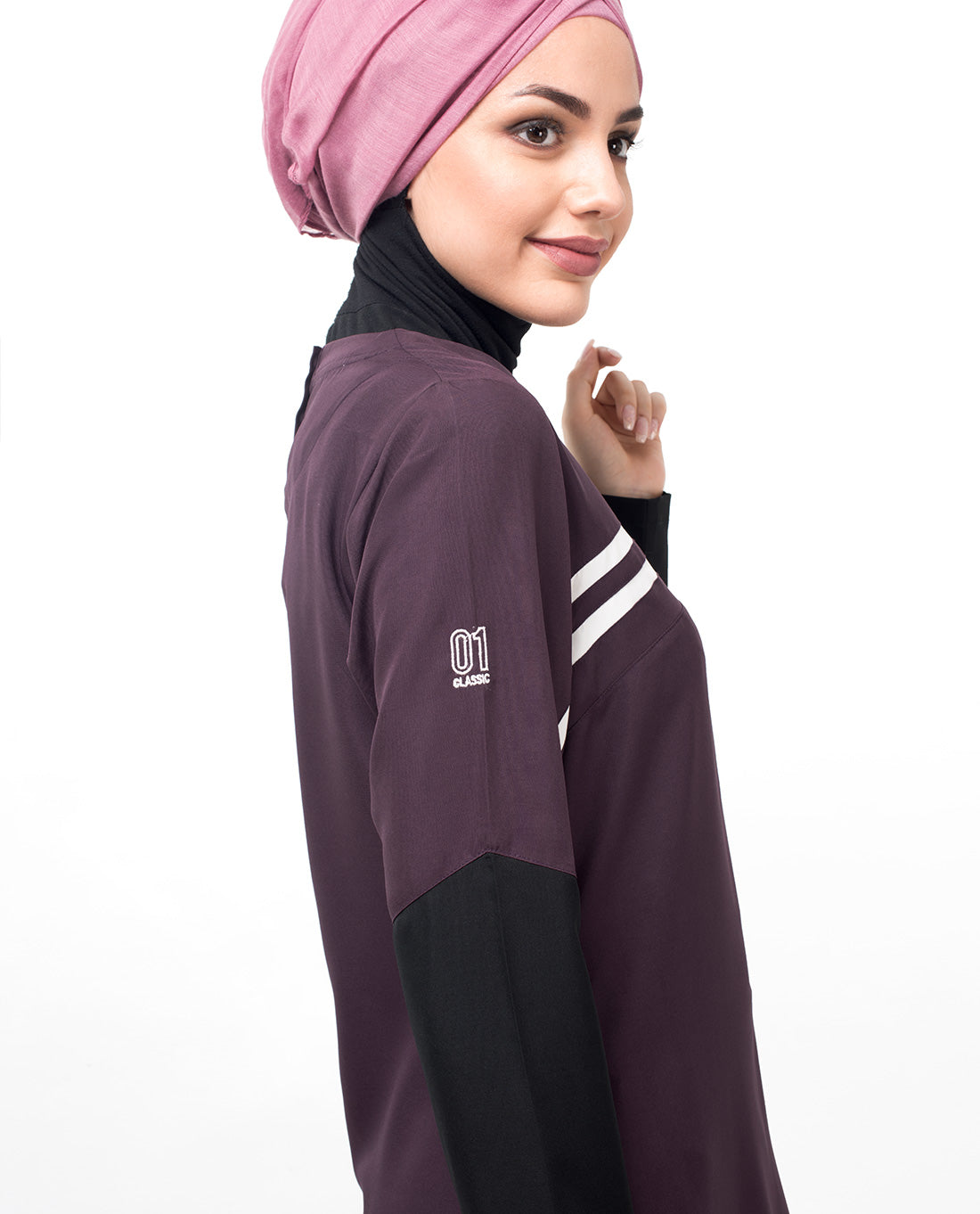 Plum & Black Contrast Sleeve Abaya