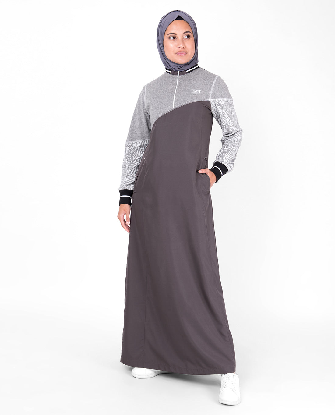 Grey Botanical Print Jilbab