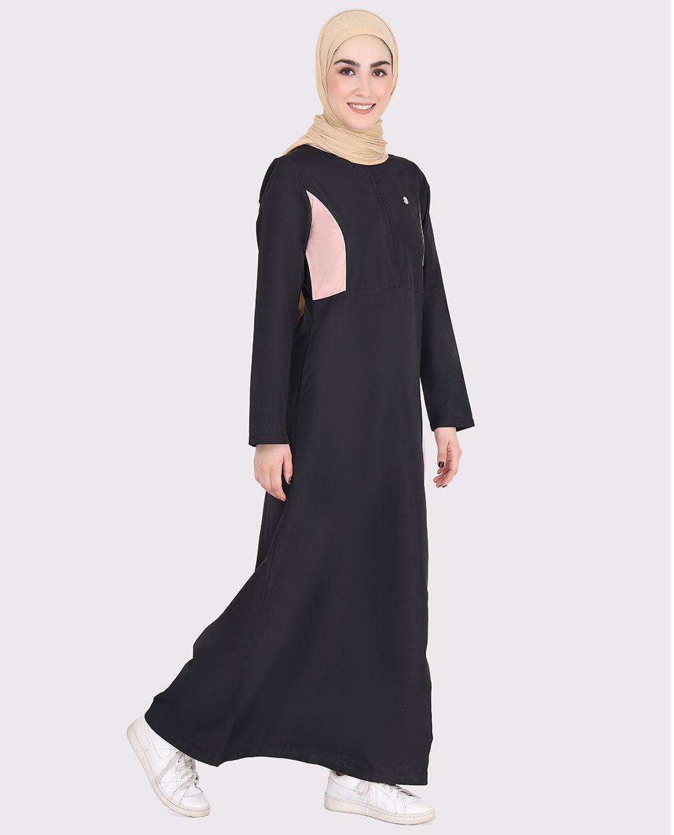 Black and Cherry Pink Contrast Panel Jilbab