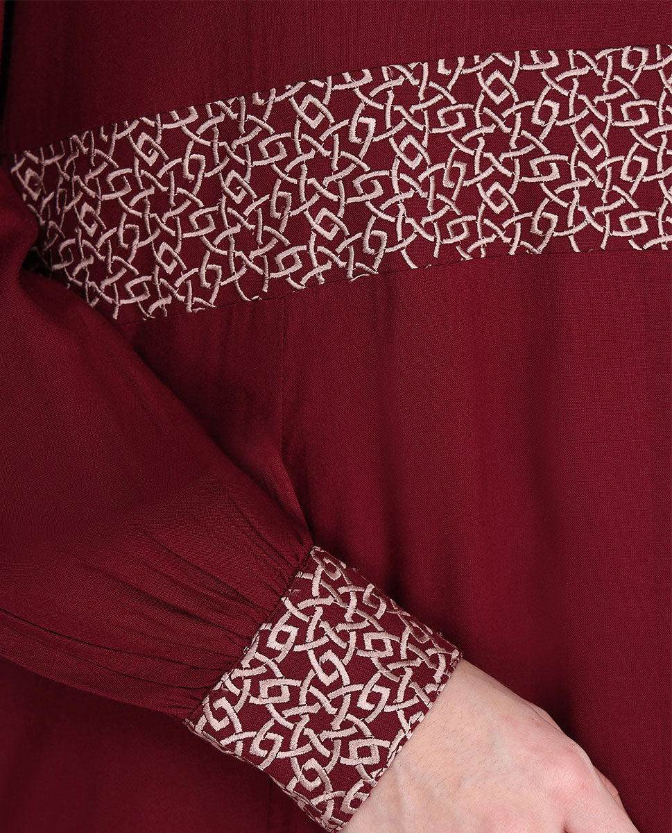 Ruby Red Embroidered Abaya