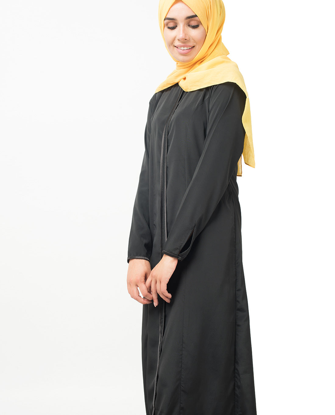 Black Satin Detail Abaya