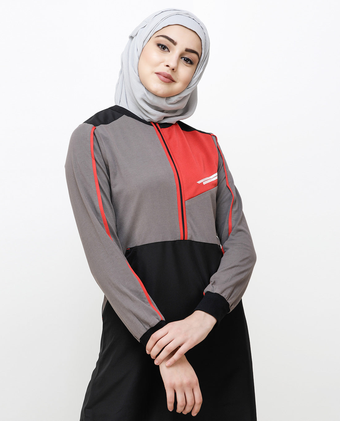 Black And Grey Kangaroo Pocket Jilbab