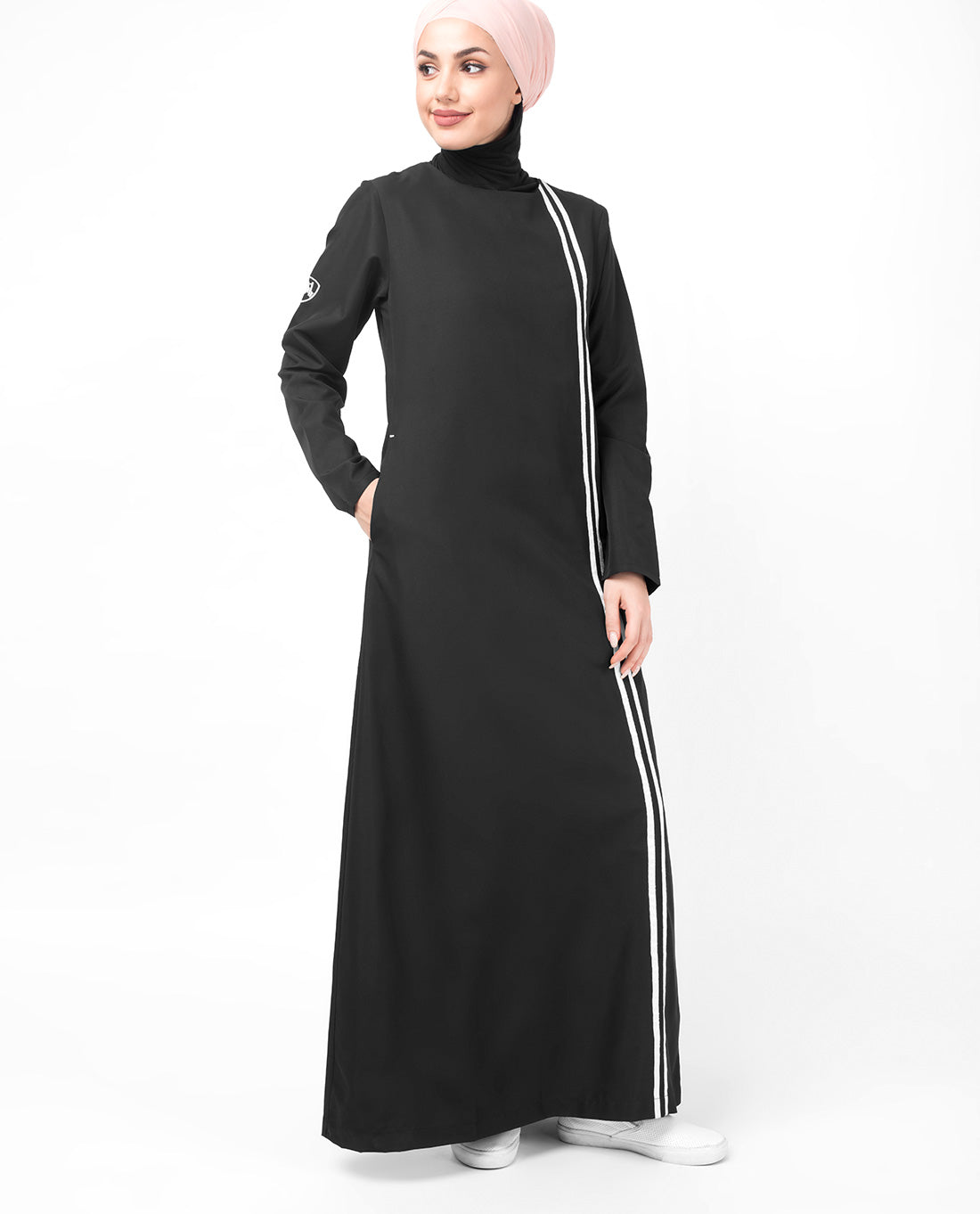 Double Contrast Stripe Black Jilbab