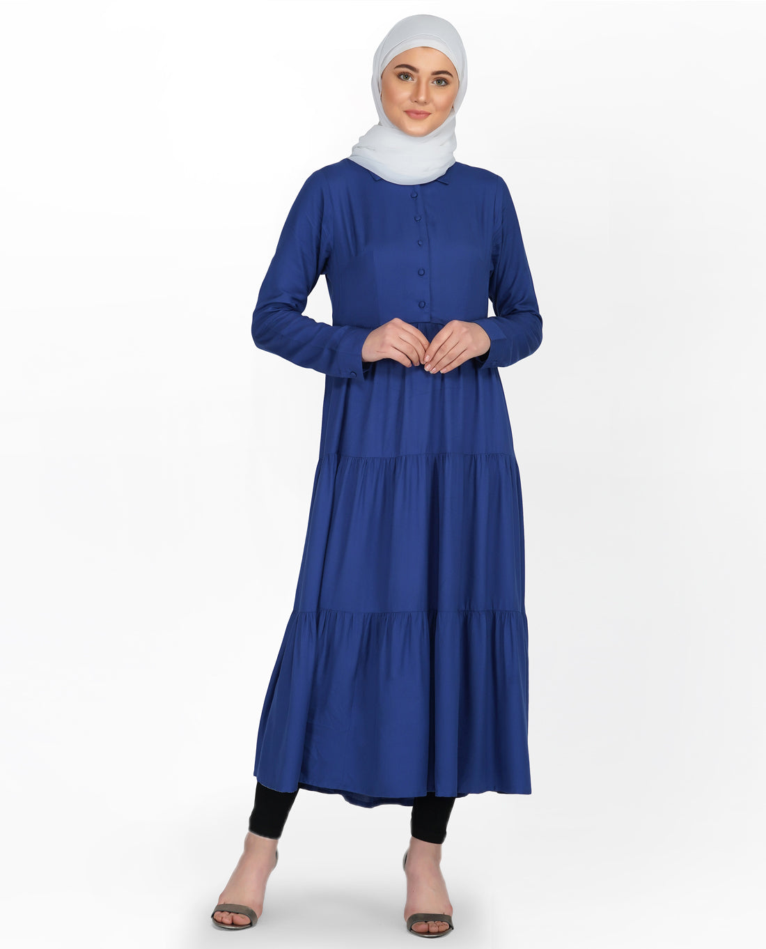 True Blue Three Layer Gathered Midi Dress