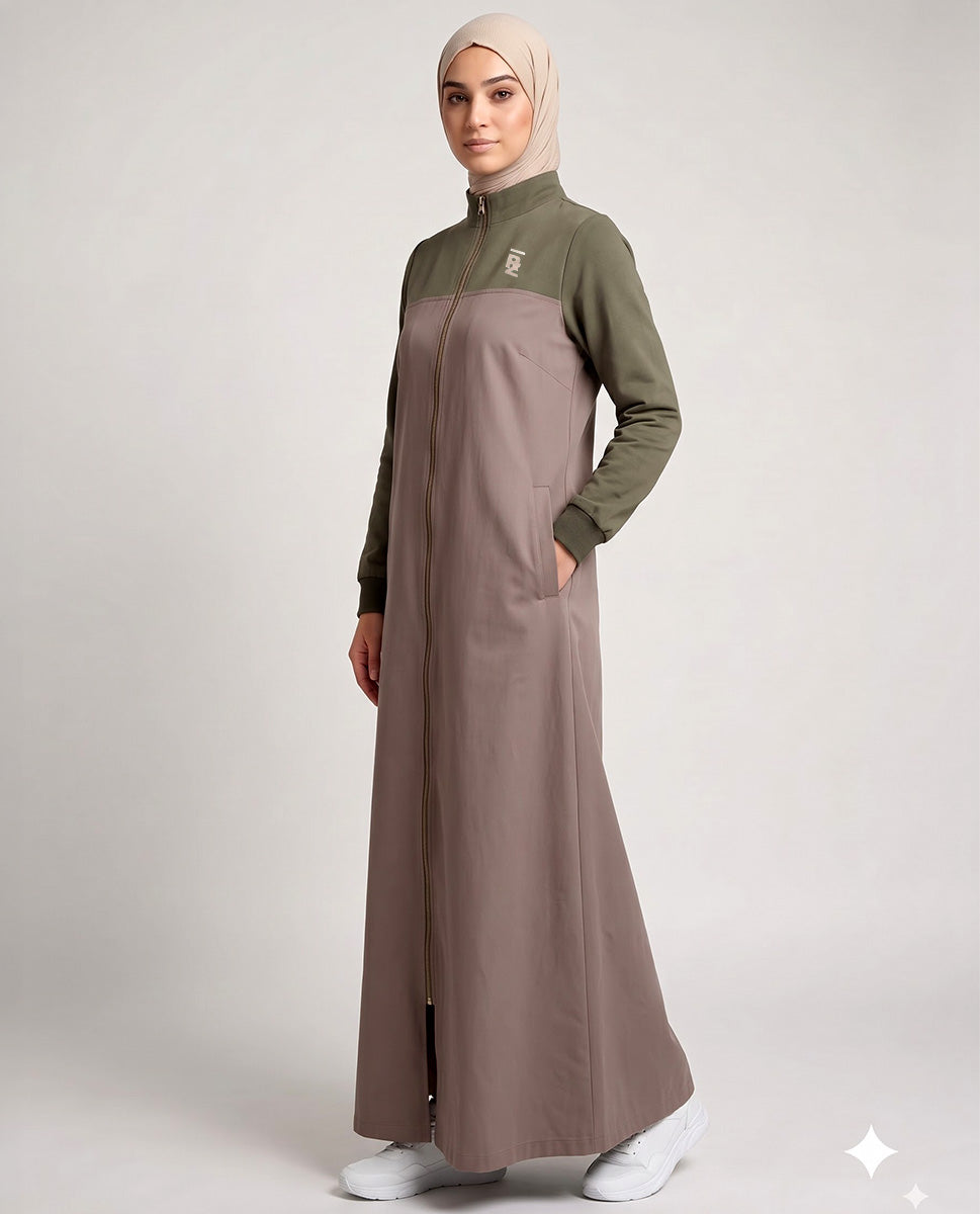 Camel & Green Color Block Winter Jilbab