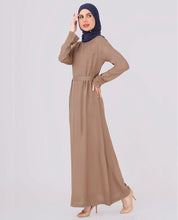 Khaki Brown Belted Rayon Abaya