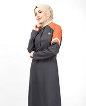 Grey & Orange Raised Neck Jilbab