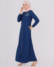 Navy Peony Embroidered Jilbab