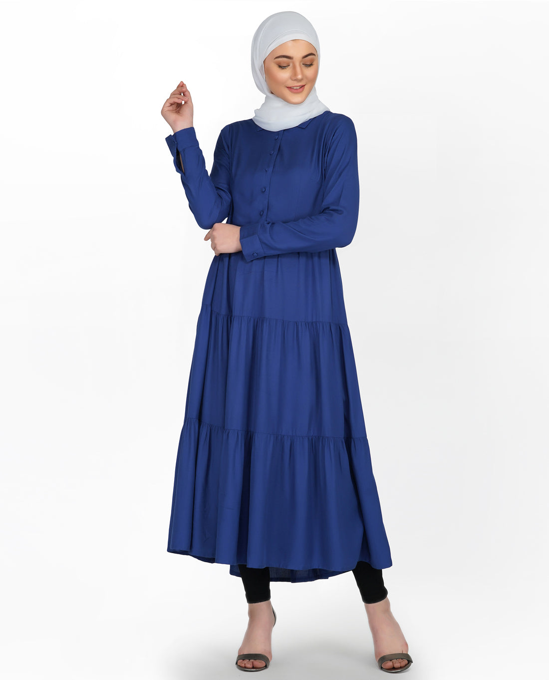 True Blue Three Layer Gathered Midi Dress