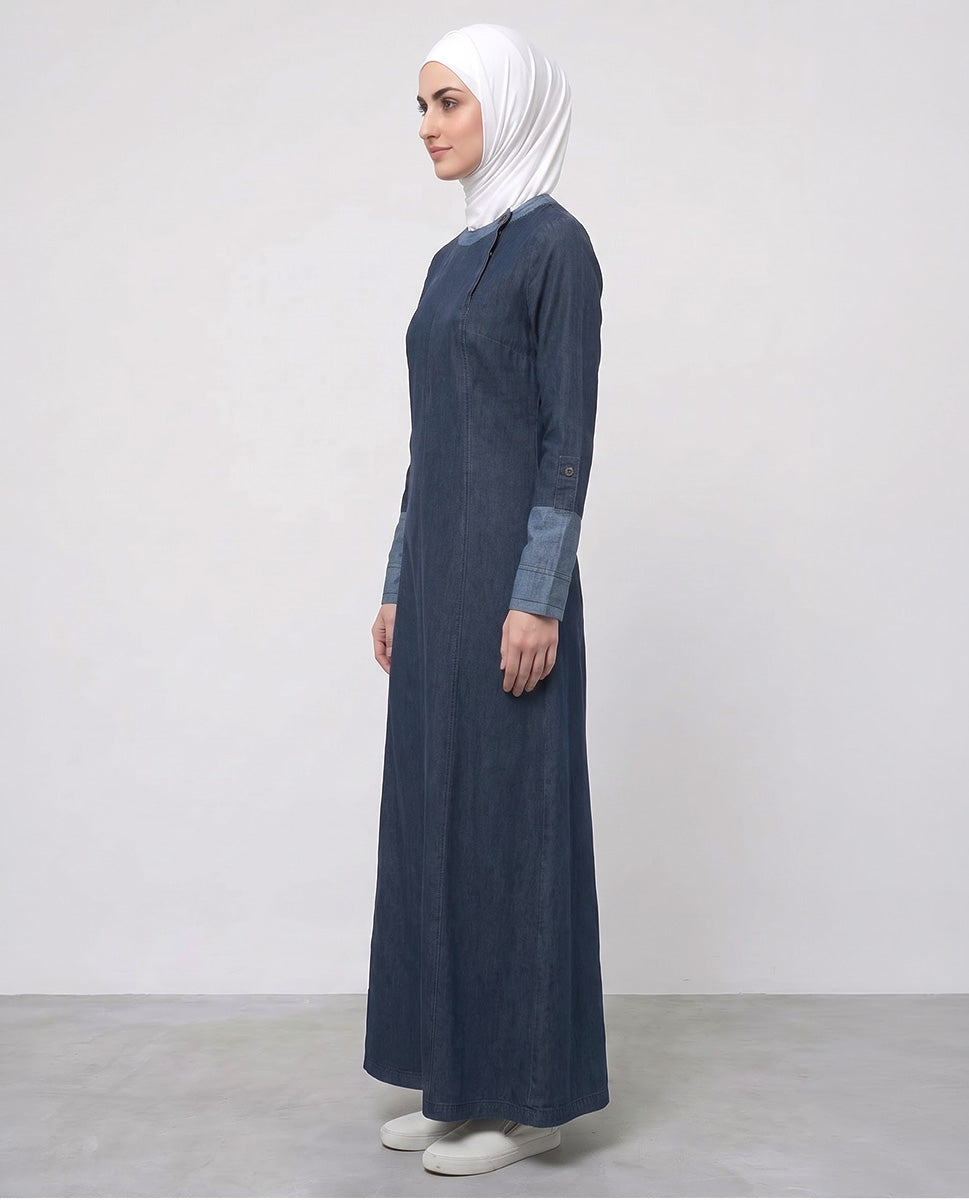 Fine Denim Band Collar Jilbab