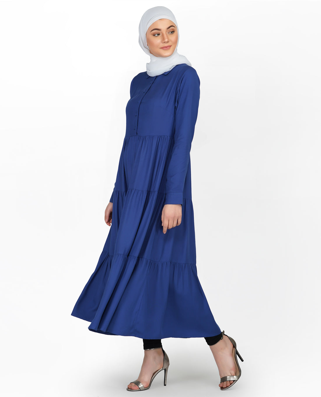 True Blue Three Layer Gathered Midi Dress