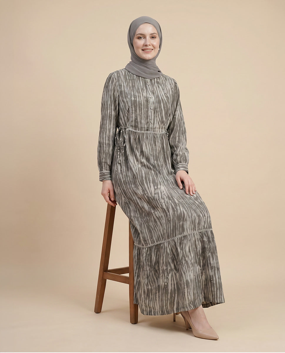 Green Brushstroke Poly Chiffon Maxi Dress