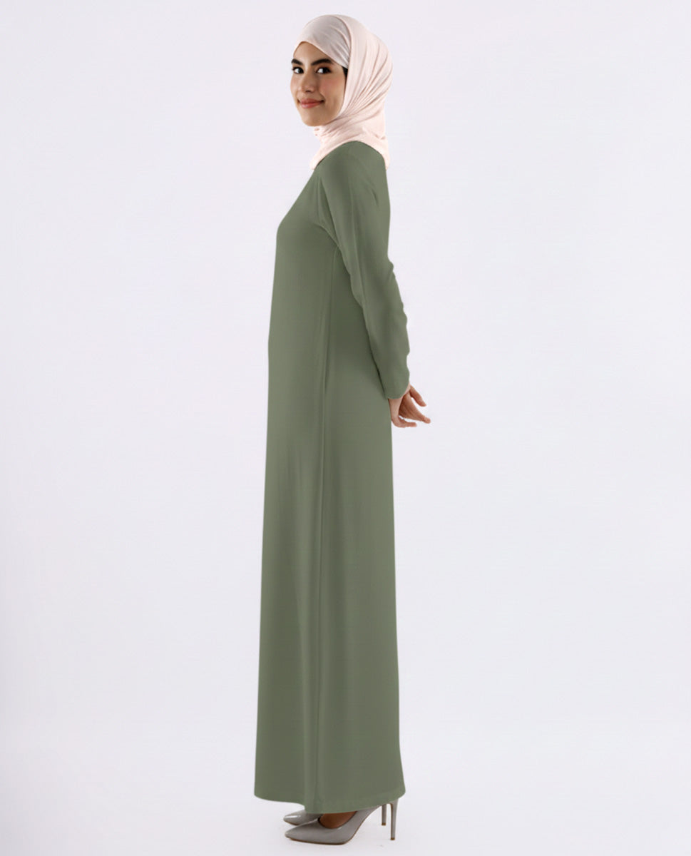 Rayon Full Sleeve Slip Dress - Nutria Green