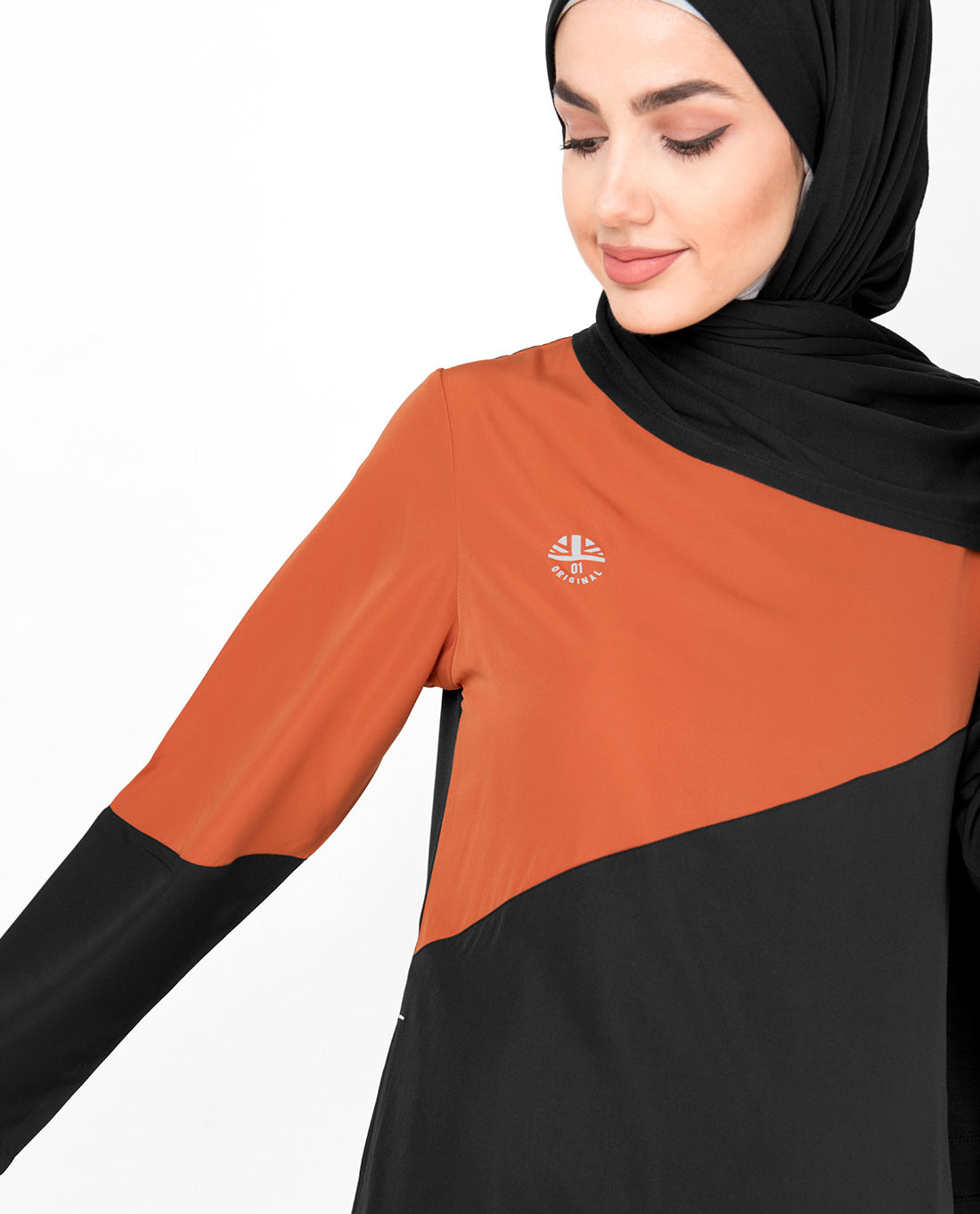 Black & Orange Diagonal Contrast Jilbab