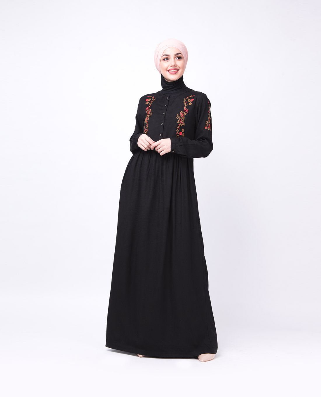 Black Floral Embroidered Abaya