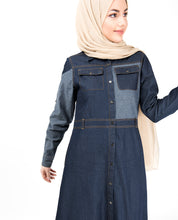 Contrast Chambray Full Front Open Denim Abaya