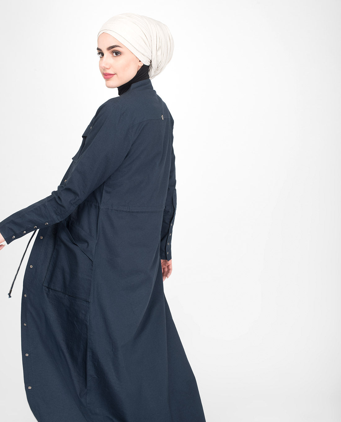 Fully Buttoned Front Open Navy Jilbab