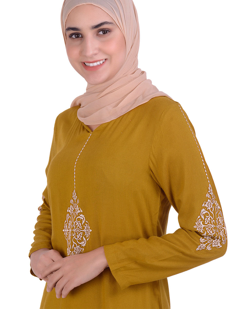 Mustard With Diamond Embroidery Midi