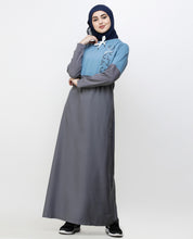 Asphalt Grey & Blue Drawstring Jilbab