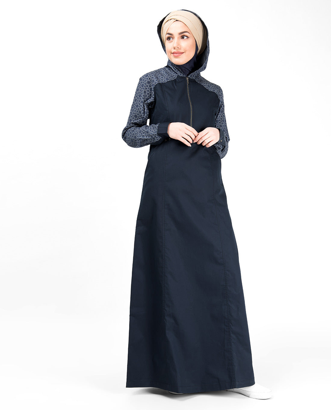 Blue Denim Hoodie Printed Abaya