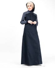 Blue Denim Hoodie Printed Abaya