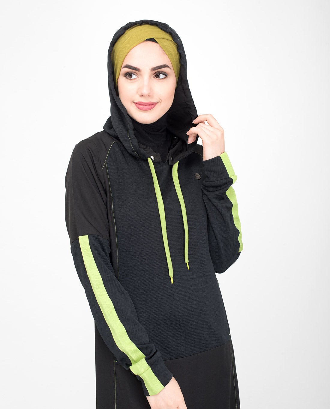 Black & Lime Hooded Jilbab- 1WJBSRRZ0321