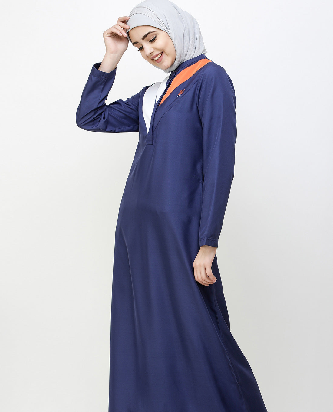 Navy Blue Jilbab With Chevron Contrast Stripes