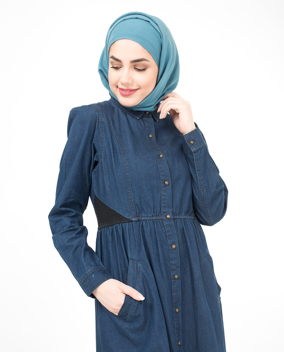 Gathered Full Open Denim Jilbab