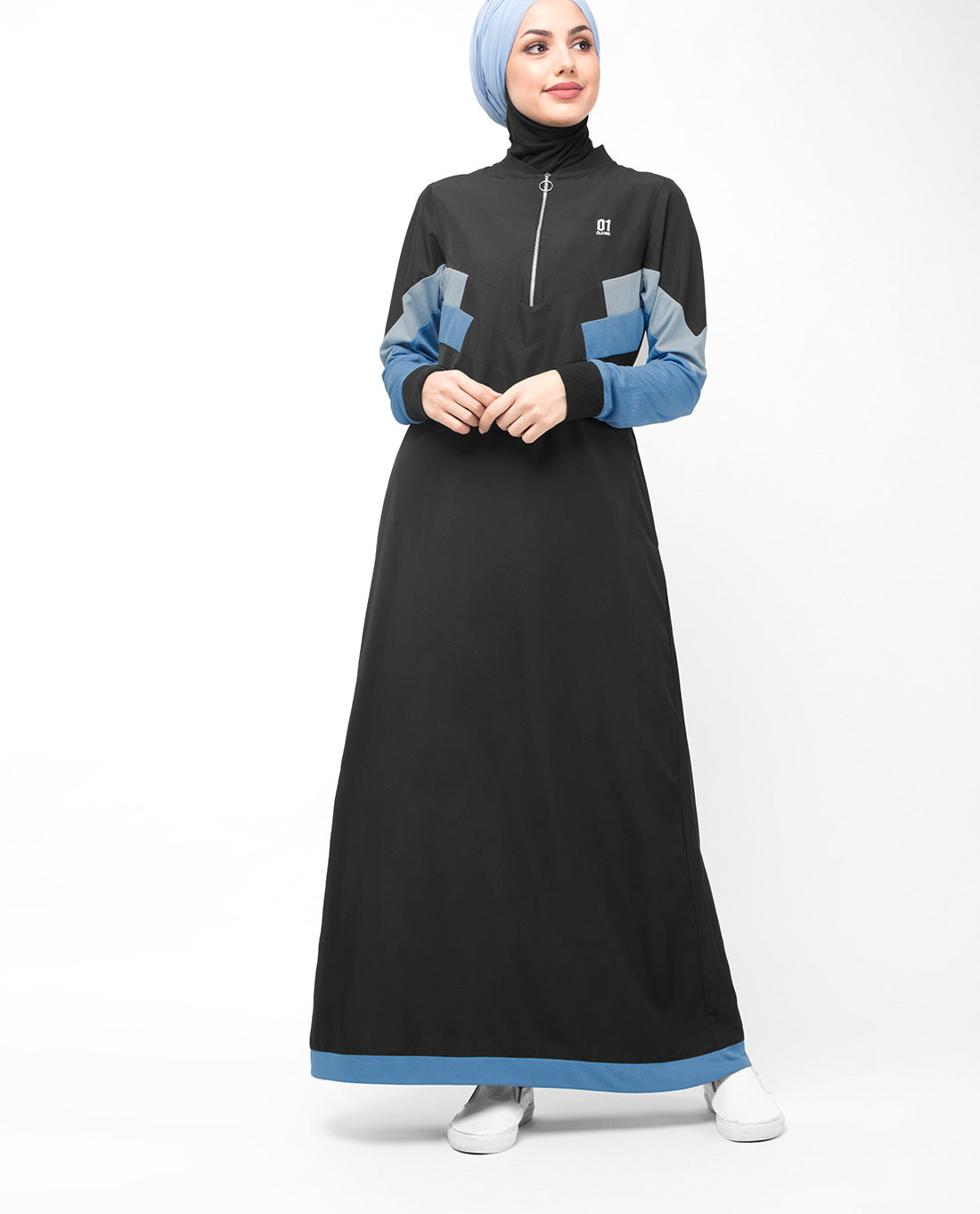 Black & Allure Blue Zipper Jilbab