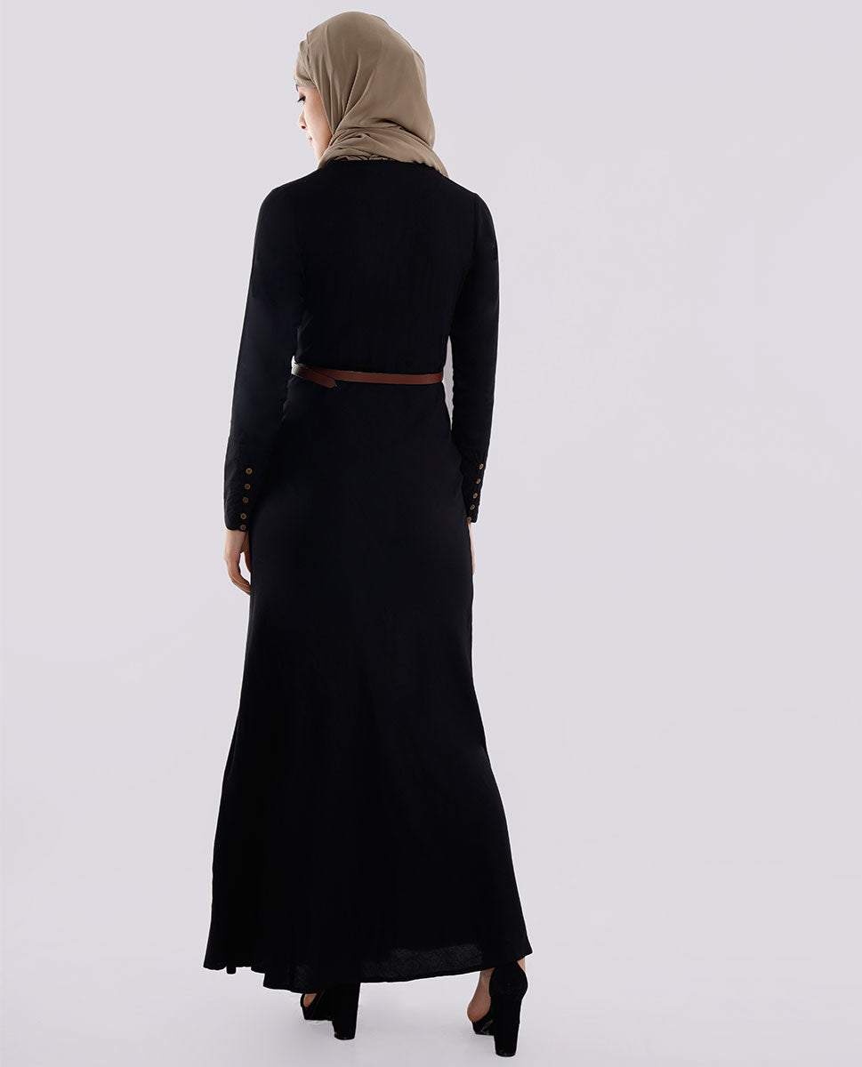 Charcoal Black Cross Neck Belted Abaya